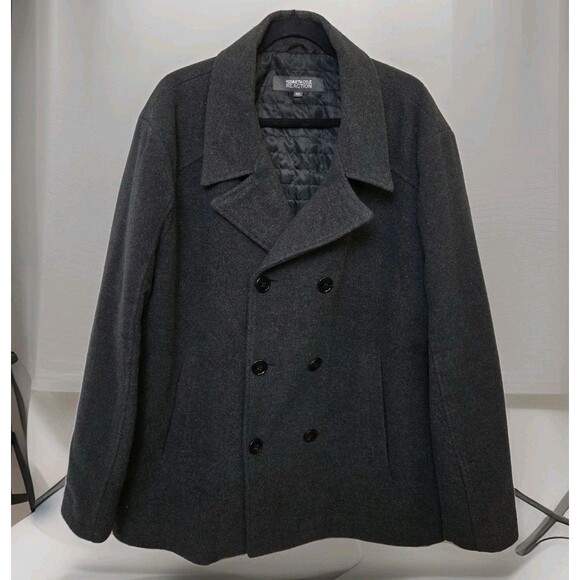 Kenneth Cole Reaction Pea Coat Men's XXL Double Breasted Wool Blend Charcoal - Picture 13 of 13